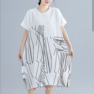 Vintage Print O-Neck Casual Mid-Calf Dress